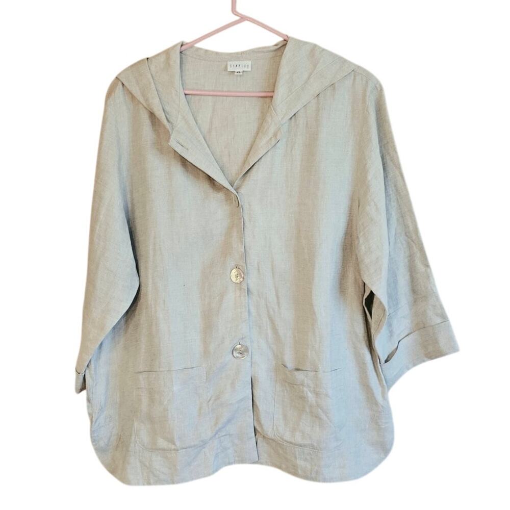 Staples Cream linen hooded blazer jacket womens size XL minimalist